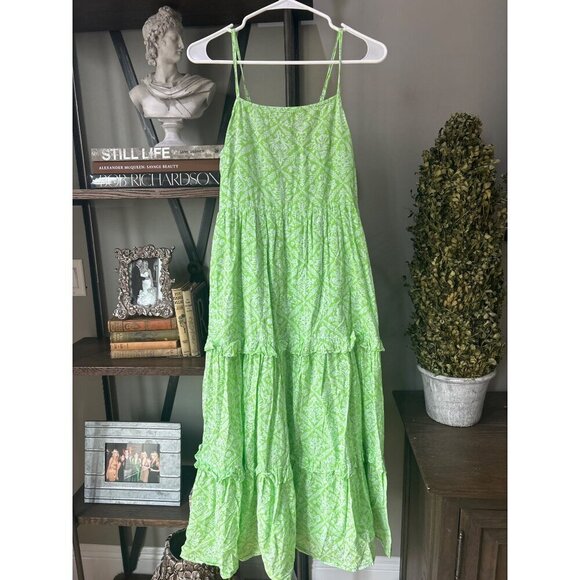 BANJANAN Hazel Tile Print Midi Dress Green Womens Size Small - Picture 3 of 8